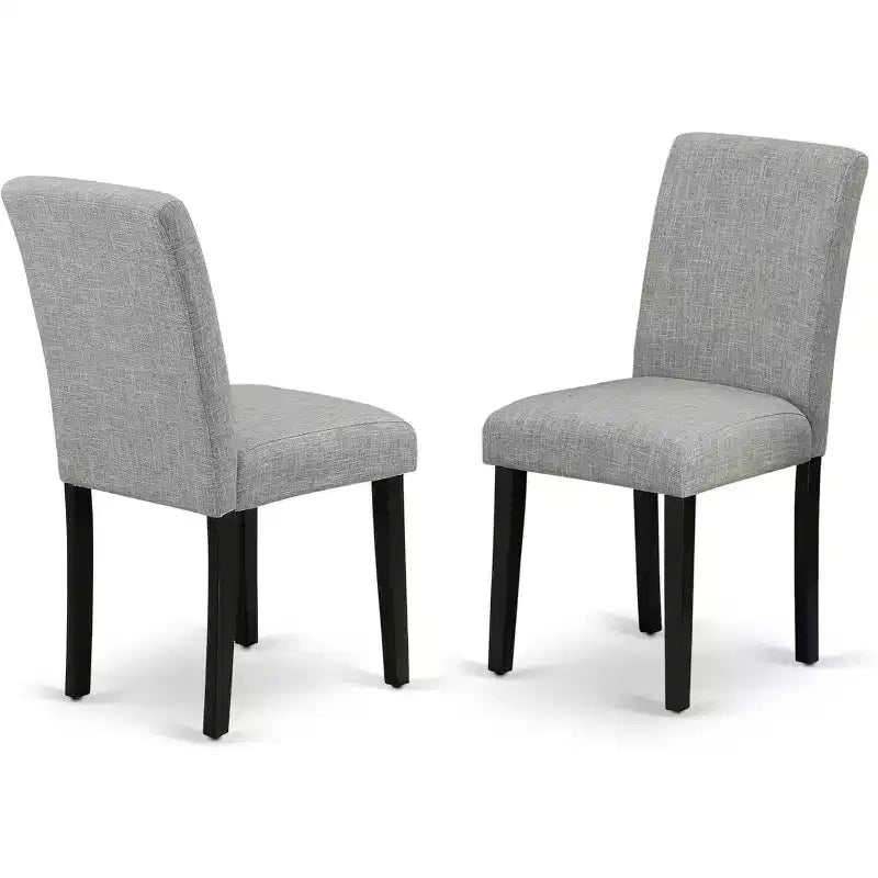 HomeStock Belmont, table de cuisine ronde de 42 po avec deux rallonges de 9 po et quatre chaises Parson avec pieds noirs et tissu en lin Shitake