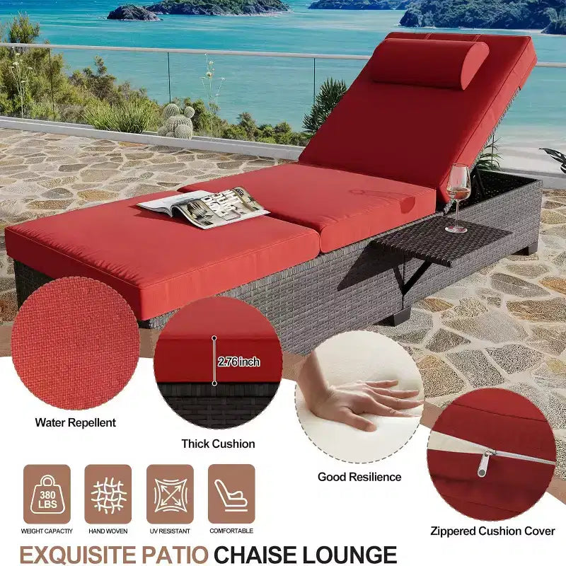 GustoWave Lot de 2 chaises longues d'extérieur en rotin PE, transat de piscine, chaise longue à dossier réglable
