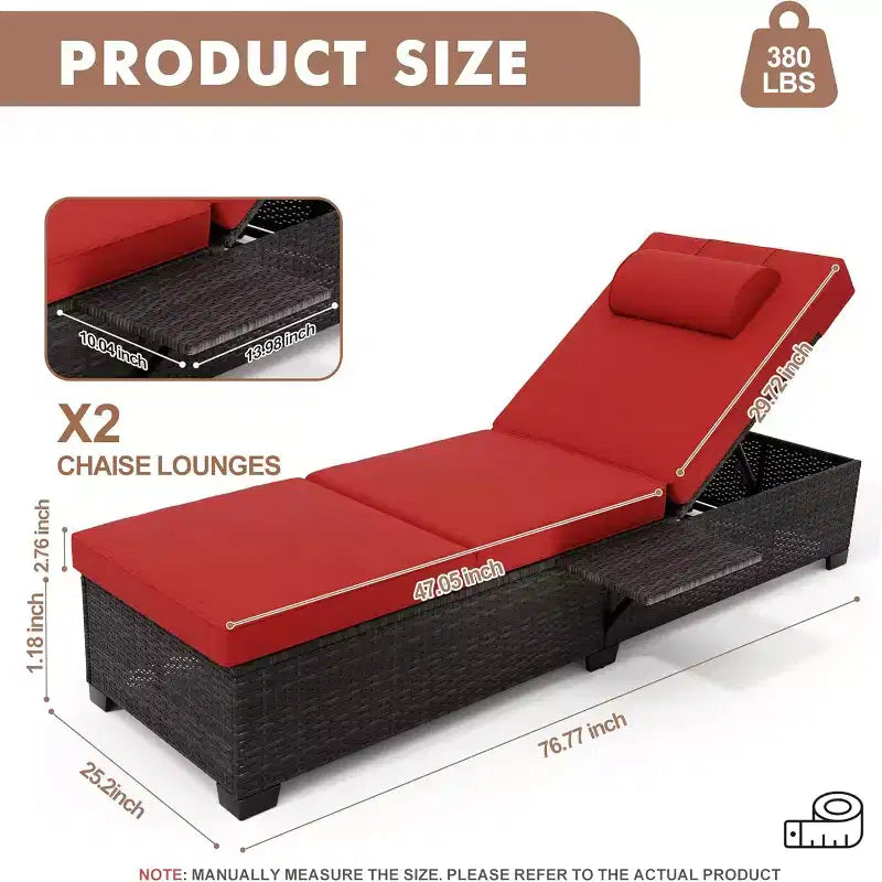 GustoWave Lot de 2 chaises longues d'extérieur en rotin PE, transat de piscine, chaise longue à dossier réglable