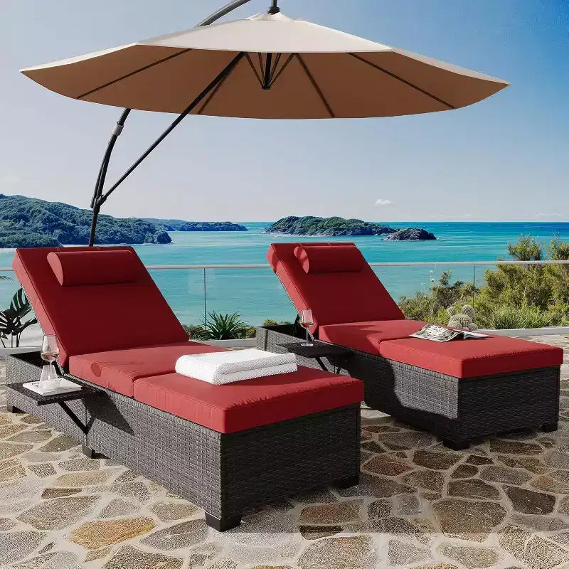 GustoWave Lot de 2 chaises longues d'extérieur en rotin PE, transat de piscine, chaise longue à dossier réglable