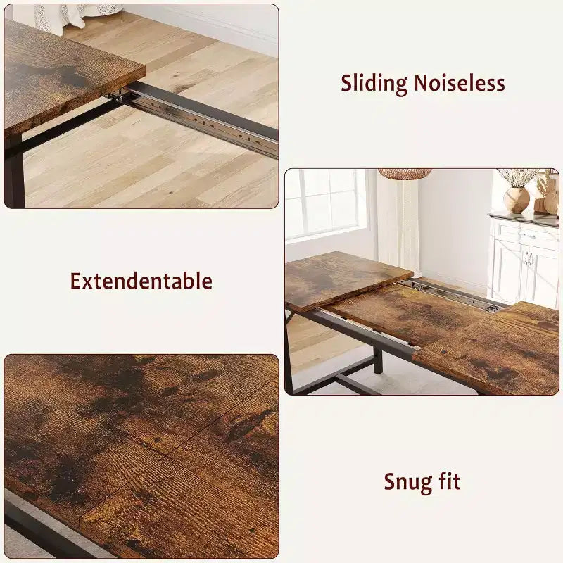 Table de salle à manger extensible de ferme pour 4/6 personnes, grand ensemble de table de salle à manger avec deux bancs rembourrés, pour la maison, la salle à manger, marron rustique