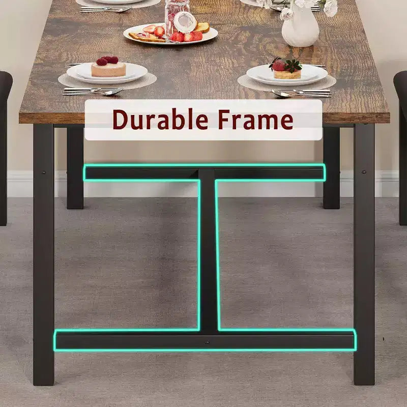 Table de salle à manger extensible de ferme pour 4/6 personnes, grand ensemble de table de salle à manger avec deux bancs rembourrés, pour la maison, la salle à manger, marron rustique