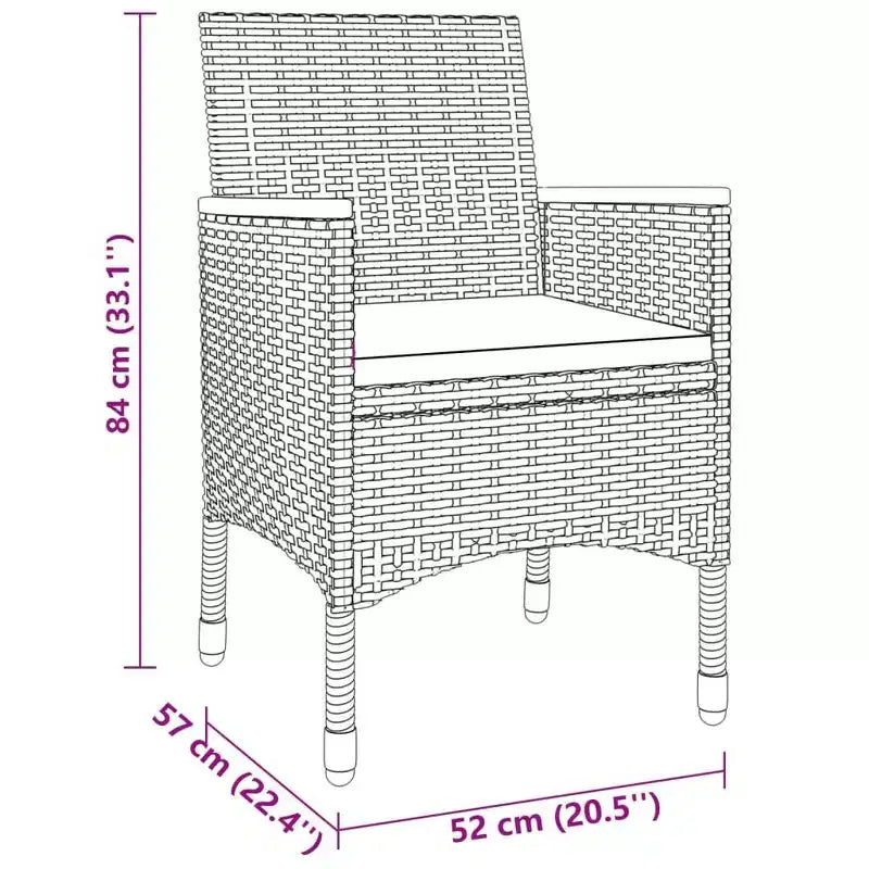 vidaXL Salon de Jardin avec Table et Chaises Gris, Rotin synthétique Gris Foncé 3 Pièces