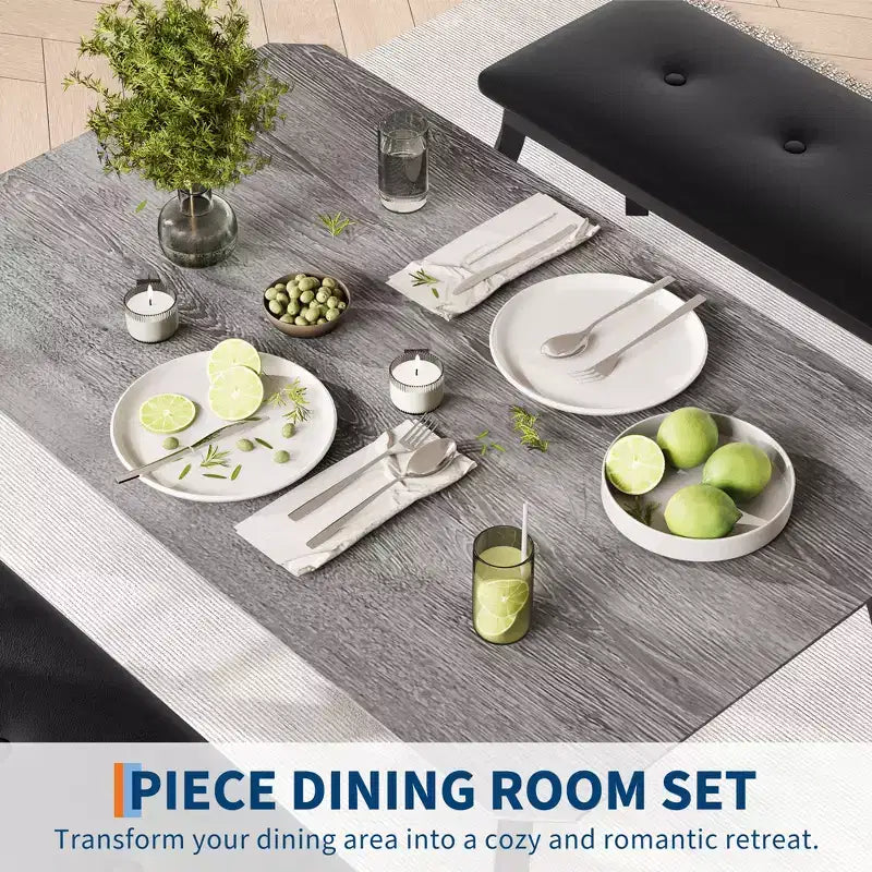Ensemble table de salle à manger 4 places, table de cuisine à cadre métallique avec 2 bancs rembourrés, ensemble de 3 meubles de salle à manger pour appartement, studio, maison