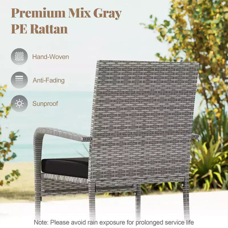 Ensemble de mobilier de jardin Costway 3 pièces avec table à 2 niveaux, plateau en verre trempé et coussins moelleux Blanc/Noir/Marron