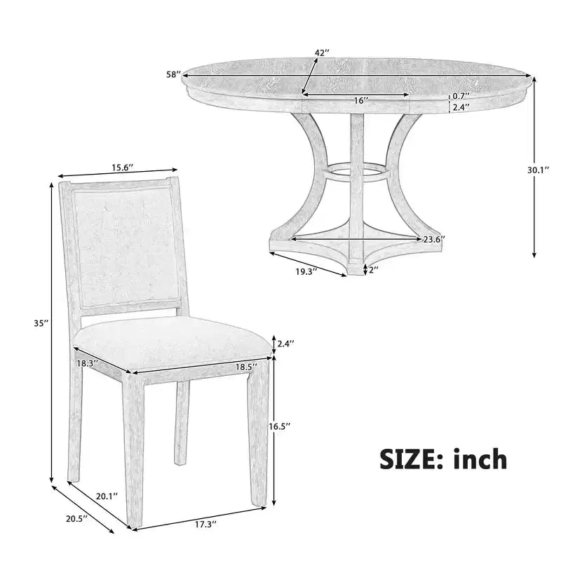 Ensemble de salle à manger rétro 5 pièces avec table ronde extensible et 4 chaises rembourrées