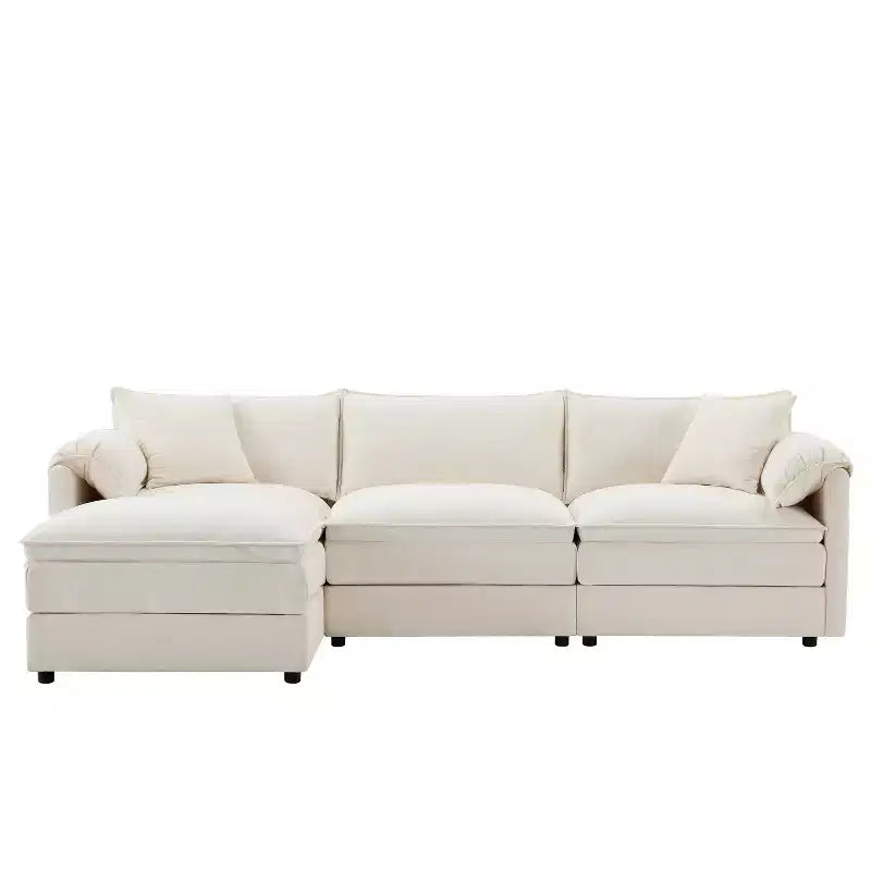 Canapé d'angle modulable 4 places en chenille Polibi en U avec pouf mobile et accoudoirs coussins