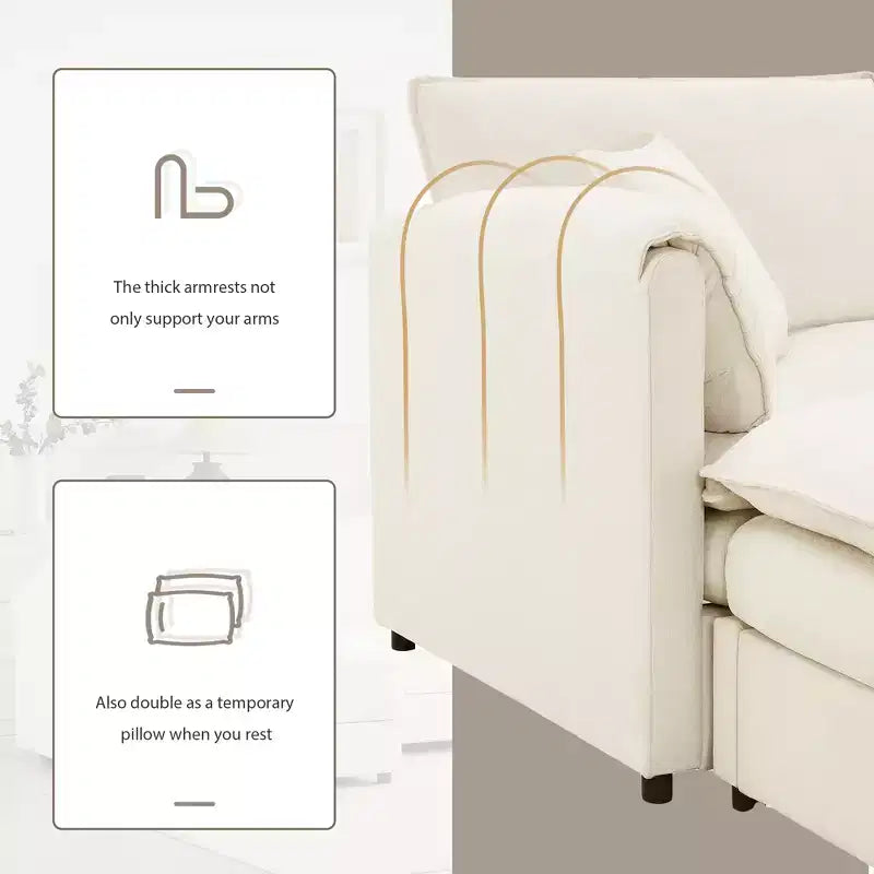 Canapé d'angle modulable 4 places en chenille Polibi en U avec pouf mobile et accoudoirs coussins
