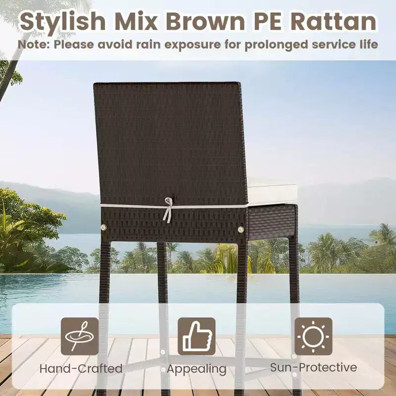Ensemble de bar d'extérieur 3 pièces Costway Table haute et chaises en rotin de patio avec plateau en verre