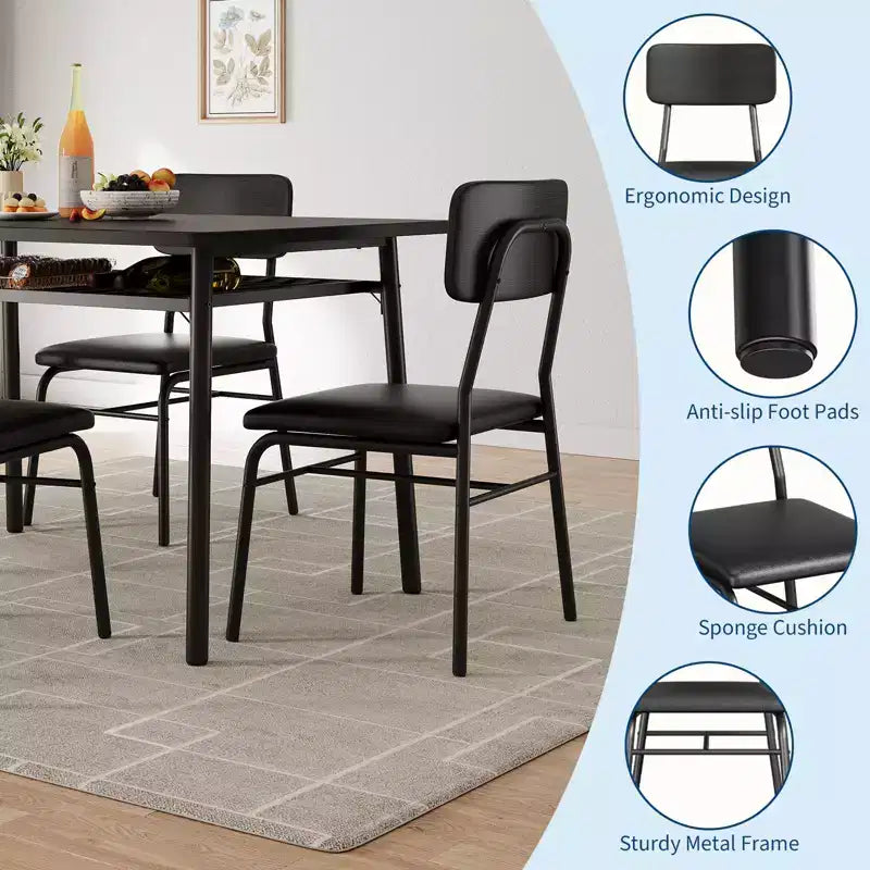 Ensemble table à manger 5 pièces pour 4 personnes, table de cuisine en bois avec étagère de rangement intégrée, petite table de cuisine avec chaises rembourrées et cadre en métal pour petits espaces