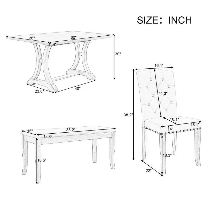 Ensemble de salle à manger GDFStudio Thomas 6 pièces style ferme avec chaises et banc rembourrés