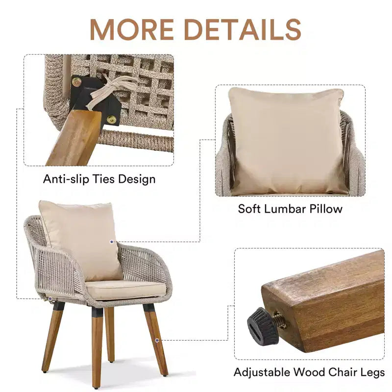 Ensemble de mobilier de patio Zevemomo 5 pièces en corde, pour jardin avec fauteuils tressés à la main, poufs, table en osier avec bar rafraîchissant escamotable