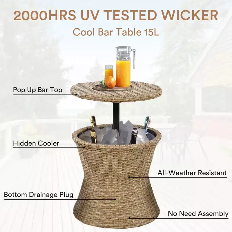 Ensemble de mobilier de patio Zevemomo 5 pièces en corde, pour jardin avec fauteuils tressés à la main, poufs, table en osier avec bar rafraîchissant escamotable