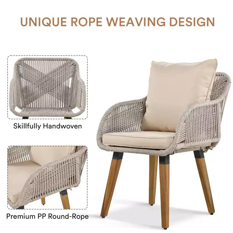 Ensemble de mobilier de patio Zevemomo 5 pièces en corde, pour jardin avec fauteuils tressés à la main, poufs, table en osier avec bar rafraîchissant escamotable