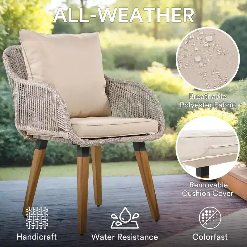 Ensemble de mobilier de patio Zevemomo 5 pièces en corde, pour jardin avec fauteuils tressés à la main, poufs, table en osier avec bar rafraîchissant escamotable