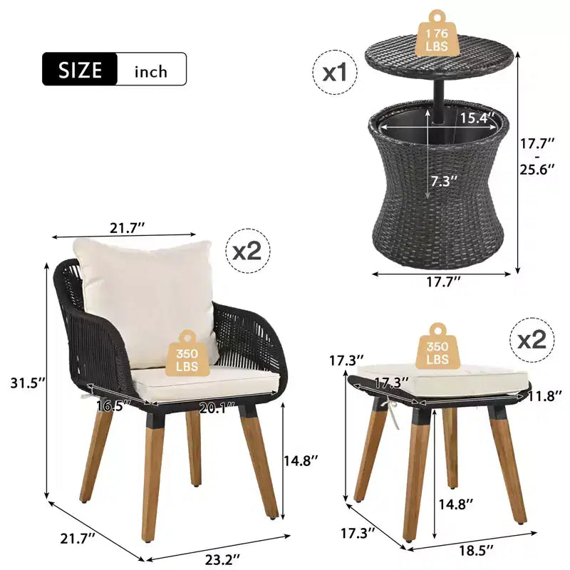 Ensemble de mobilier de patio Zevemomo 5 pièces en corde, pour jardin avec fauteuils tressés à la main, poufs, table en osier avec bar rafraîchissant escamotable