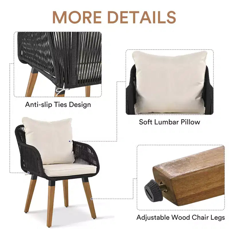 Ensemble de mobilier de patio Zevemomo 5 pièces en corde, pour jardin avec fauteuils tressés à la main, poufs, table en osier avec bar rafraîchissant escamotable