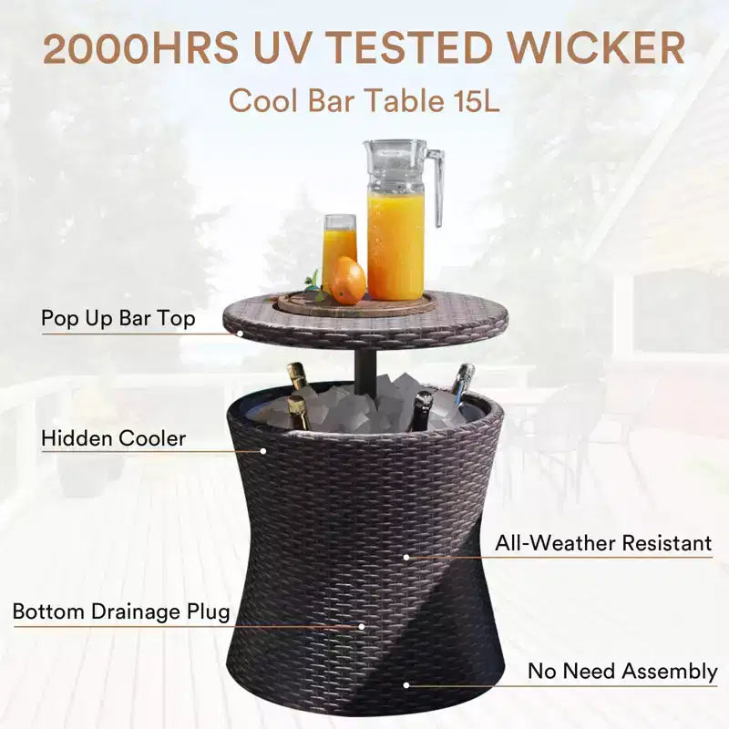 Ensemble de mobilier de patio Zevemomo 5 pièces en corde, pour jardin avec fauteuils tressés à la main, poufs, table en osier avec bar rafraîchissant escamotable