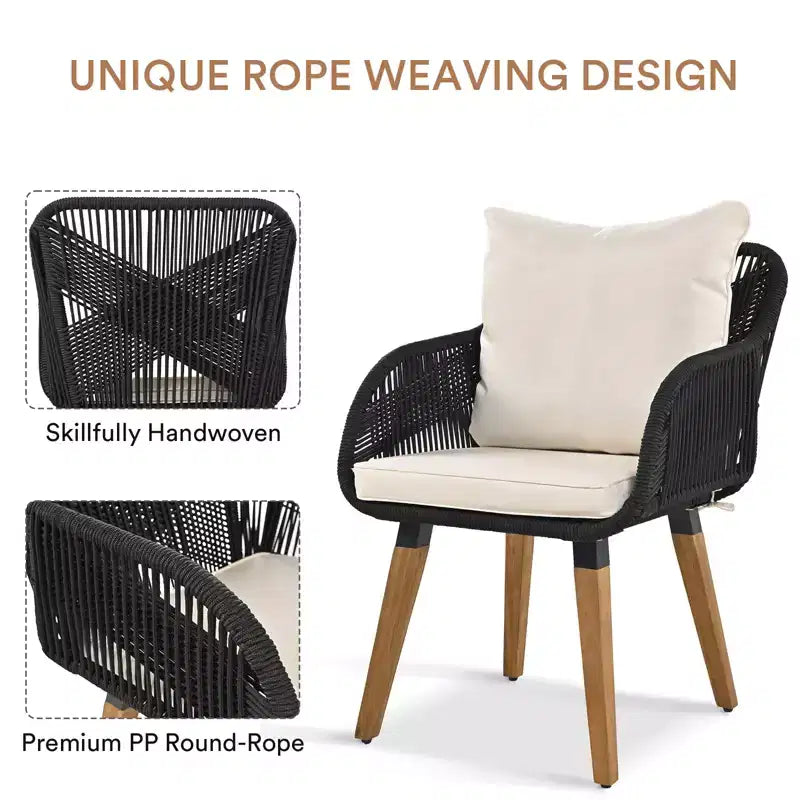 Ensemble de mobilier de patio Zevemomo 5 pièces en corde, pour jardin avec fauteuils tressés à la main, poufs, table en osier avec bar rafraîchissant escamotable