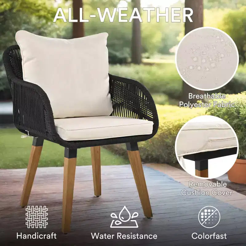 Ensemble de mobilier de patio Zevemomo 5 pièces en corde, pour jardin avec fauteuils tressés à la main, poufs, table en osier avec bar rafraîchissant escamotable