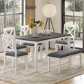 Zevemomo 6-Piece Solid Wood Dining Table Set, Including 1 Dining Table, 4 Upholstered Chairs and 1 Bench, for Dining Room, Kitchen, , White Diamond