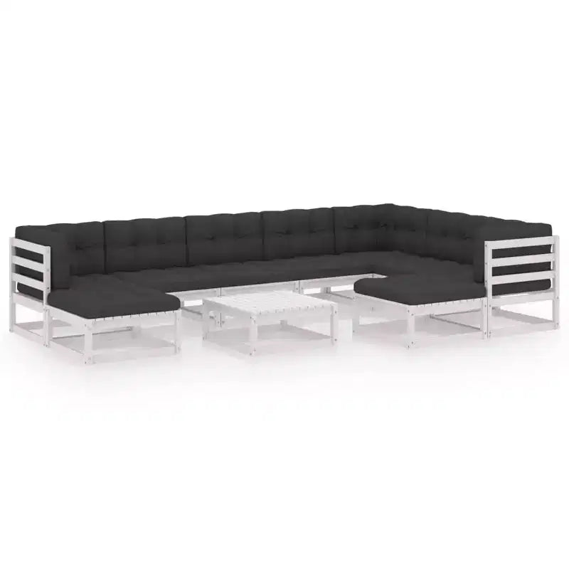 vidaXL Patio Furniture Set 10 Piece Outdoor Sectional Sofa Solid Wood Pine - White With Cushions