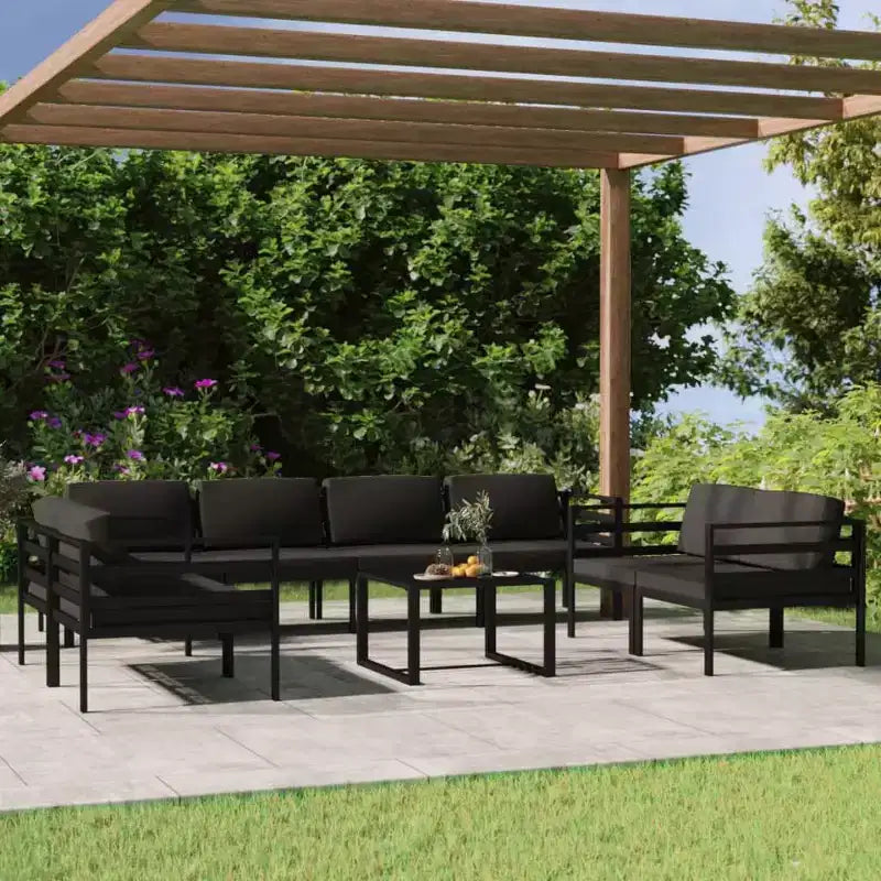 vidaXL Salon de jardin 9 pièces avec coussins – Mobilier de patio en aluminium durable – Confortable, résistant aux intempéries et design modulaire – Anthracite