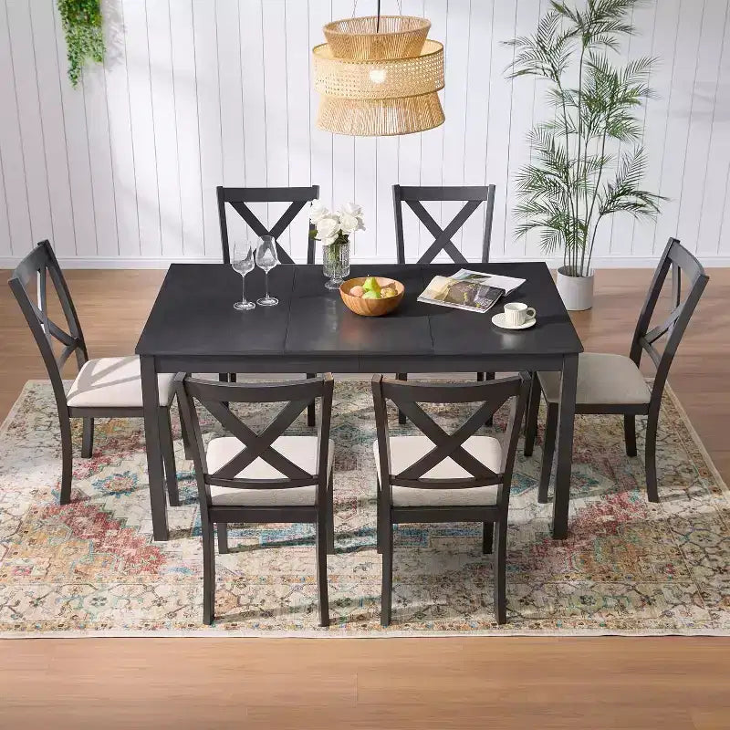 AMERLIFE Ensemble de salle à manger 7 pièces de style ferme, table de 152 cm peu encombrante avec 6 chaises pour salle à manger, cuisine