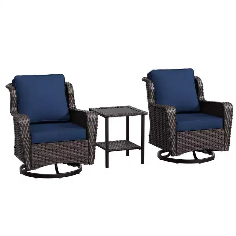 UPTIOT Ensemble de 3 Chaises Pivotantes de Patio en Rotin