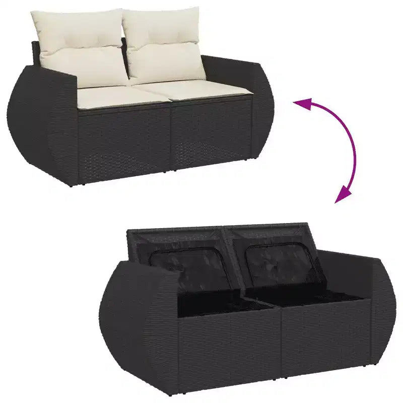 vidaXL Salon de jardin 10 pcs avec coussins, Résine tressée Noir et crème