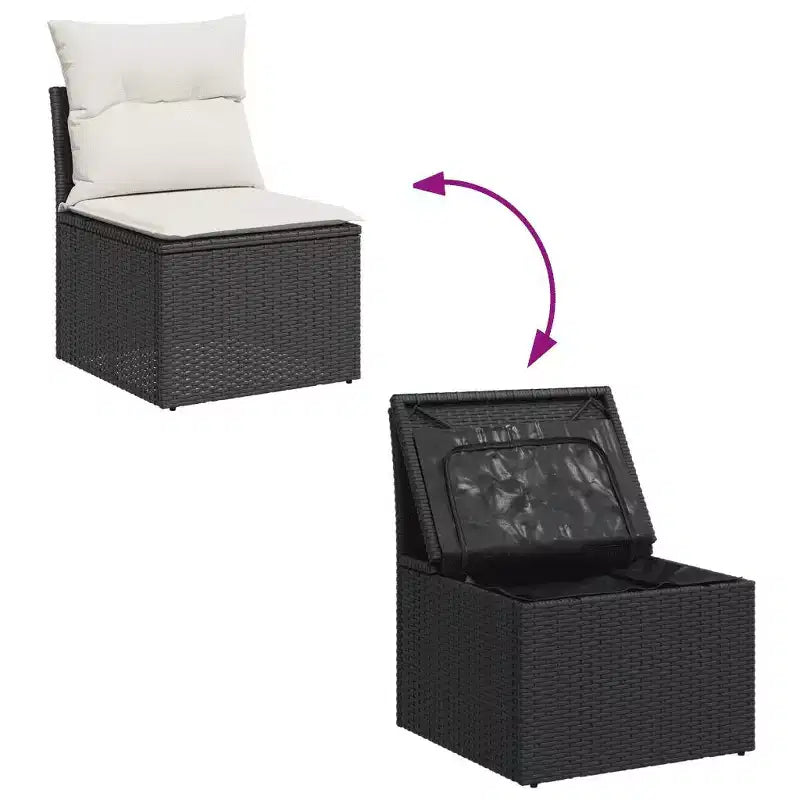 vidaXL Salon de jardin 10 pcs avec coussins, Résine tressée Noir et crème