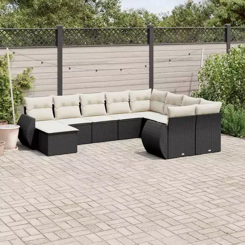 vidaXL Salon de jardin 10 pcs avec coussins, Résine tressée Noir et crème