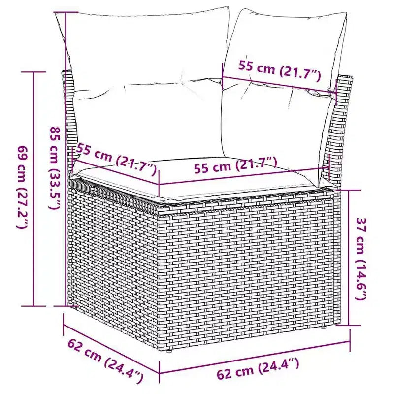 vidaXL Salon de jardin noir en résine tressée Canapé de jardin modulable de taille moyenne