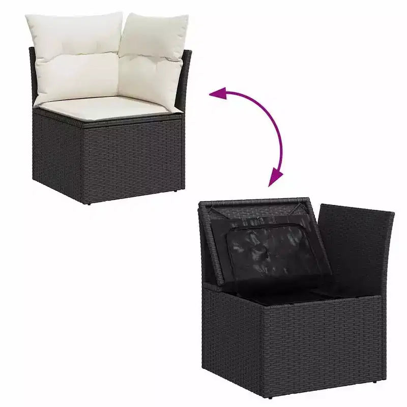 vidaXL Salon de jardin noir en résine tressée Canapé de jardin modulable de taille moyenne