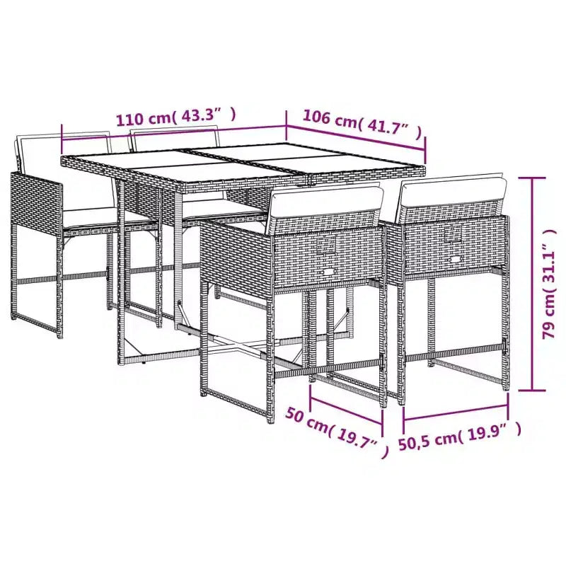 vidaXL Ensemble de salle à manger d'extérieur avec coussins Table et chaises en polyrotin gris
