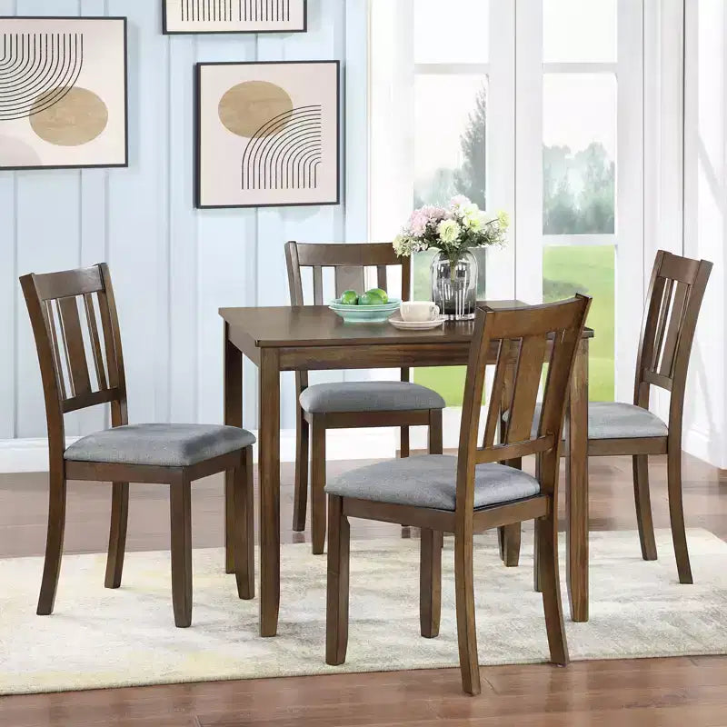 GDFStudio Kimura Ensemble de 5 Chaises de Salle à Manger Rembourrées en Bois d'Acacia Rustique avec Table à Manger Carrée