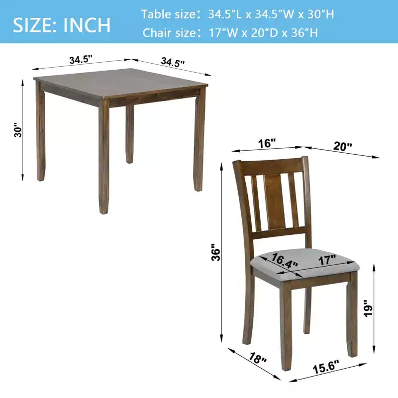 GDFStudio Kimura Ensemble de 5 Chaises de Salle à Manger Rembourrées en Bois d'Acacia Rustique avec Table à Manger Carrée