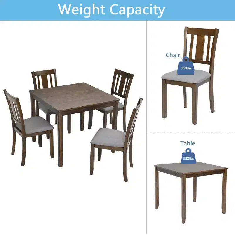 GDFStudio Kimura Ensemble de 5 Chaises de Salle à Manger Rembourrées en Bois d'Acacia Rustique avec Table à Manger Carrée