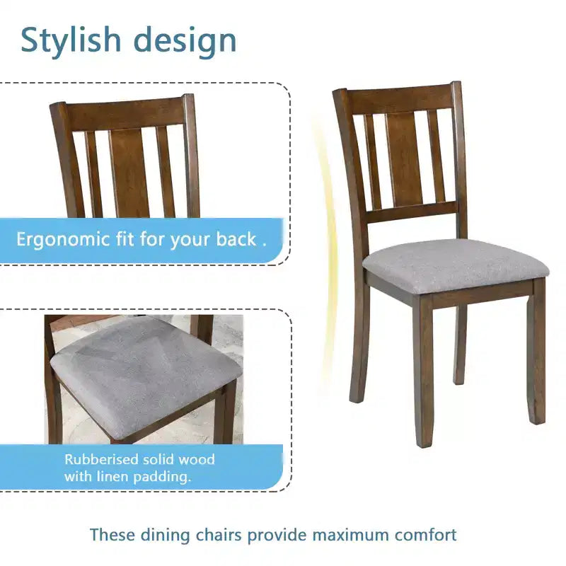 GDFStudio Kimura Ensemble de 5 Chaises de Salle à Manger Rembourrées en Bois d'Acacia Rustique avec Table à Manger Carrée