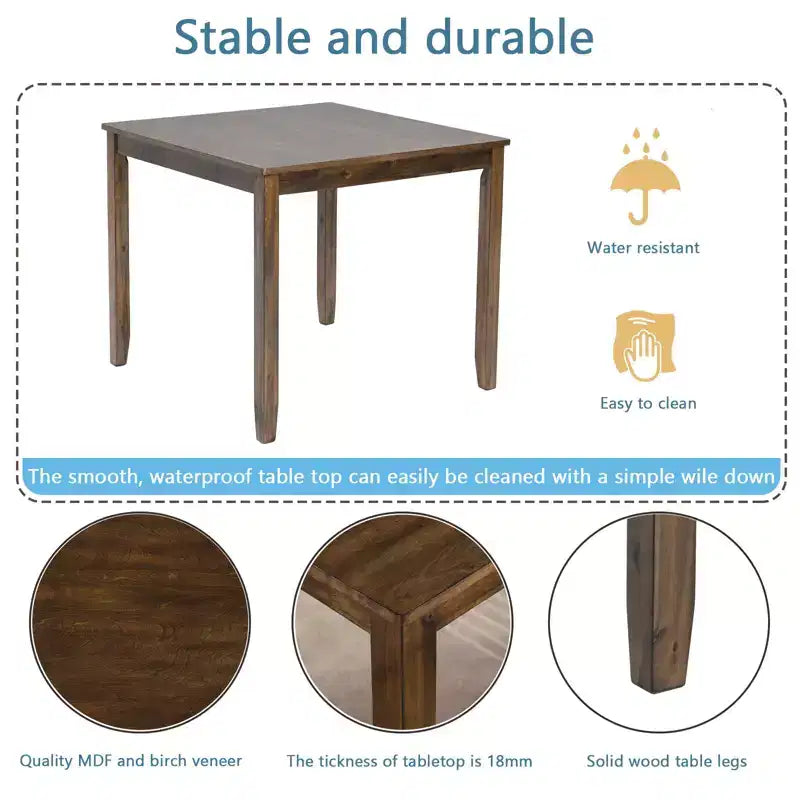 GDFStudio Kimura Ensemble de 5 Chaises de Salle à Manger Rembourrées en Bois d'Acacia Rustique avec Table à Manger Carrée