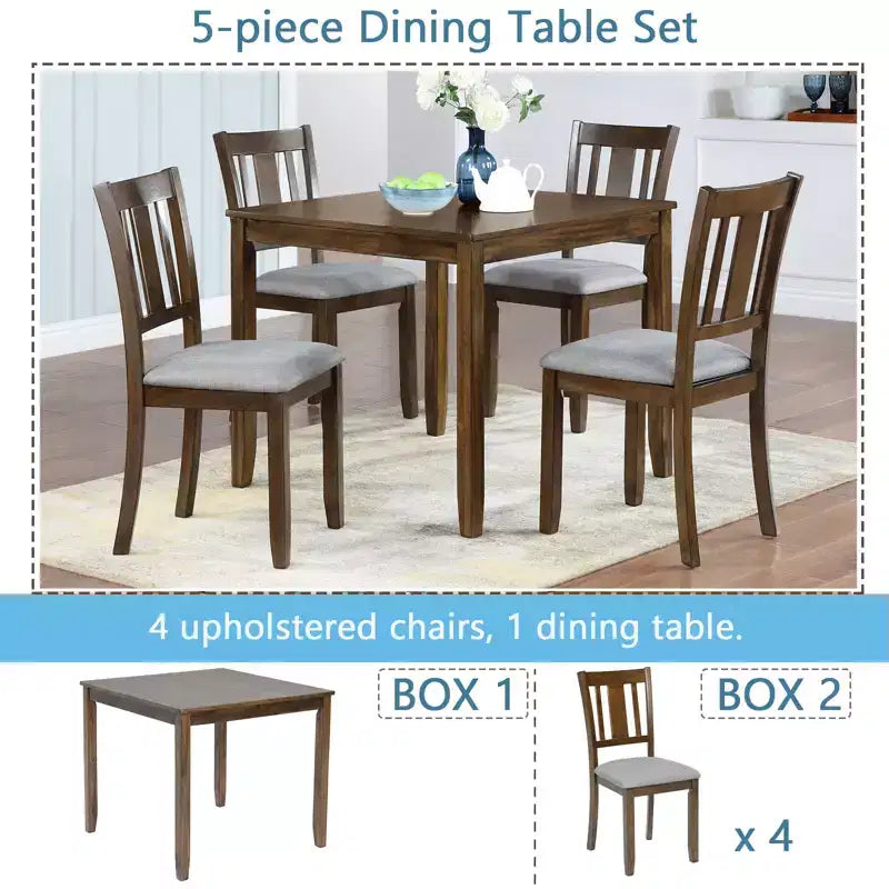 GDFStudio Kimura Ensemble de 5 Chaises de Salle à Manger Rembourrées en Bois d'Acacia Rustique avec Table à Manger Carrée