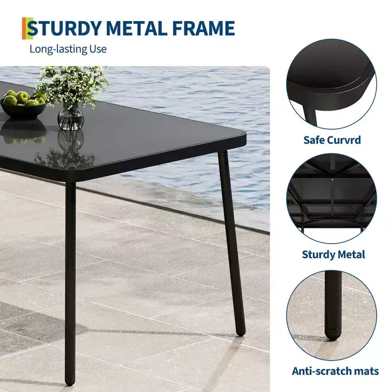 Ensemble de salle à manger d'extérieur 7 pièces avec coussins gris, table en verre trempé et chaises en rotin PE résistant aux intempéries pour patio, jardin, bord de piscine