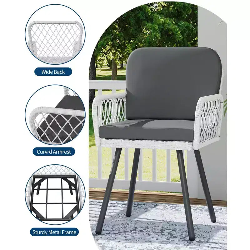 Ensemble de salle à manger d'extérieur 7 pièces avec coussins gris, table en verre trempé et chaises en rotin PE résistant aux intempéries pour patio, jardin, bord de piscine
