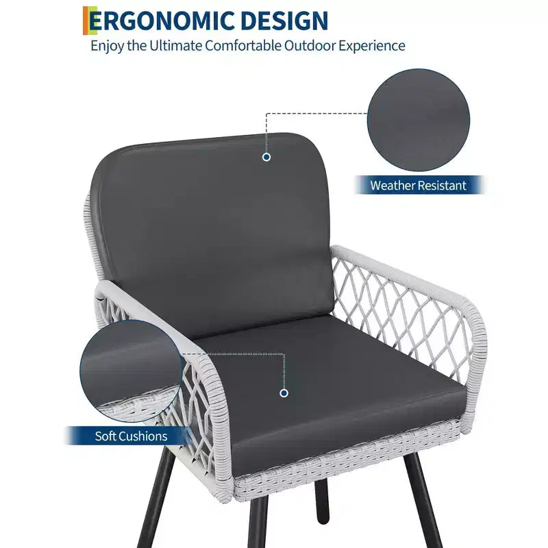 Ensemble de salle à manger d'extérieur 7 pièces avec coussins gris, table en verre trempé et chaises en rotin PE résistant aux intempéries pour patio, jardin, bord de piscine