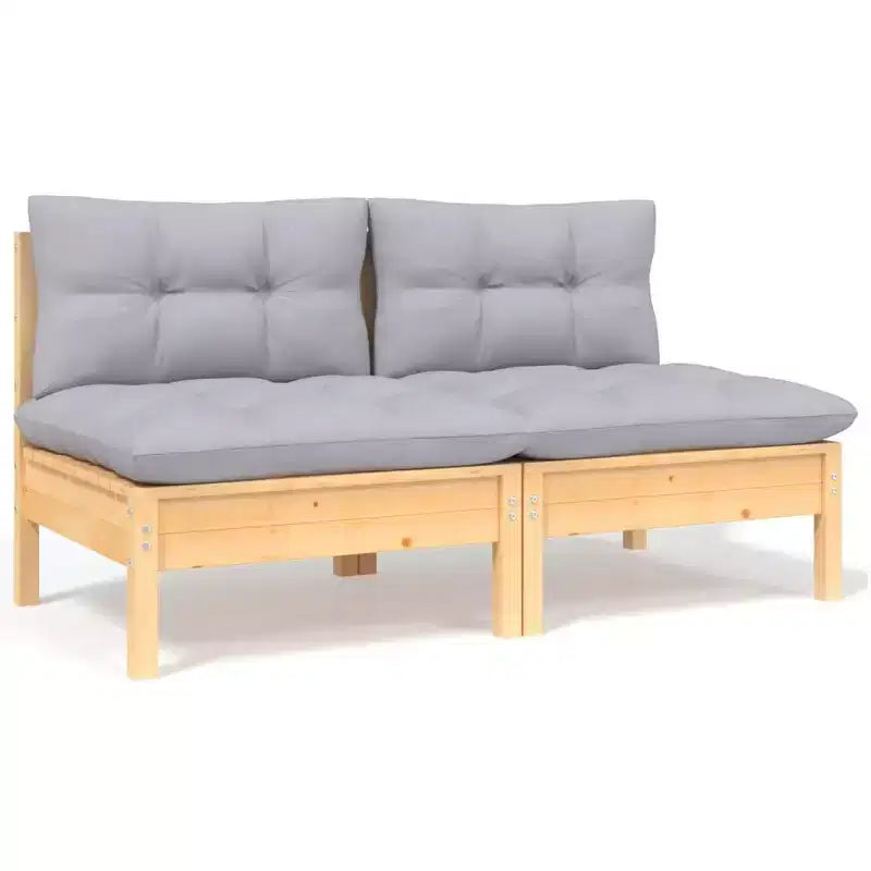 vidaXL Salon de jardin 7 pièces en pin massif avec coussins - Marron et gris