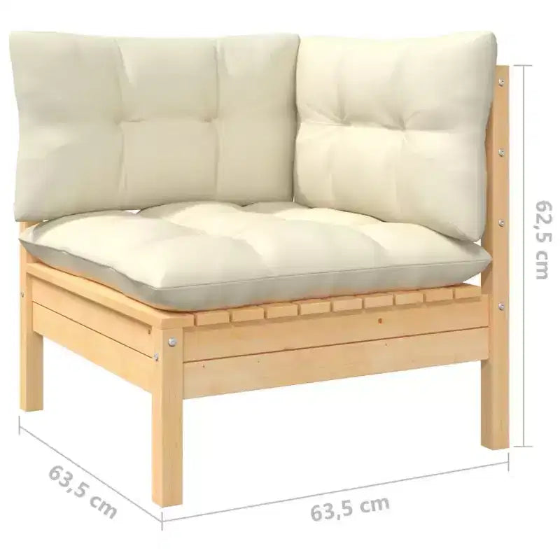 vidaXL Salon de jardin - 8 pièces, mobilier d'extérieur avec coussins crème, construction en pin massif, options de configuration polyvalentes