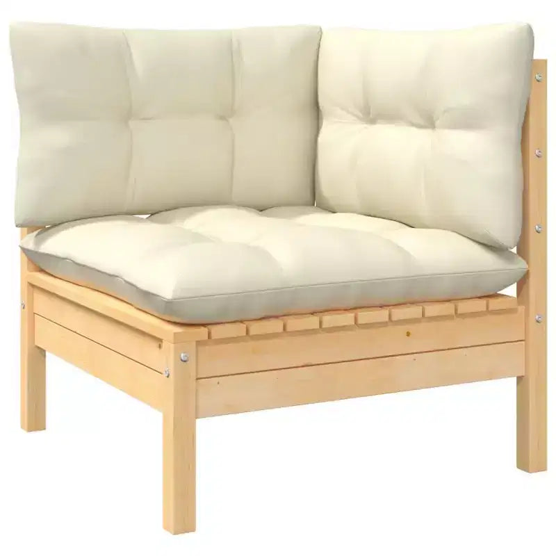 vidaXL Salon de jardin 9 pièces en pin massif avec coussins crème – Configuration modulable pour jardin, terrasse et espaces extérieurs