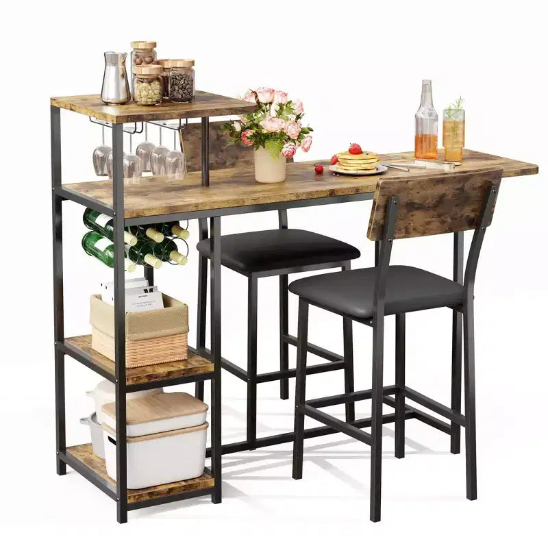 Ensemble table et chaises de salle à manger moderne GutoWave pour 2, ensemble table de bar extensible et 2 chaises 3 pièces