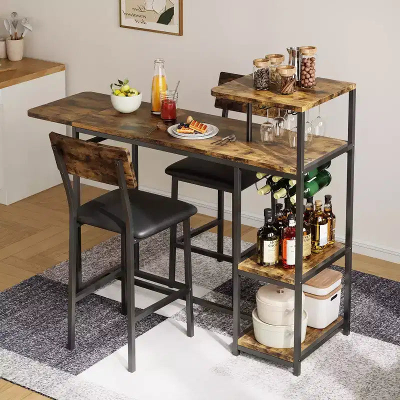 Ensemble table et chaises de salle à manger moderne GutoWave pour 2, ensemble table de bar extensible et 2 chaises 3 pièces