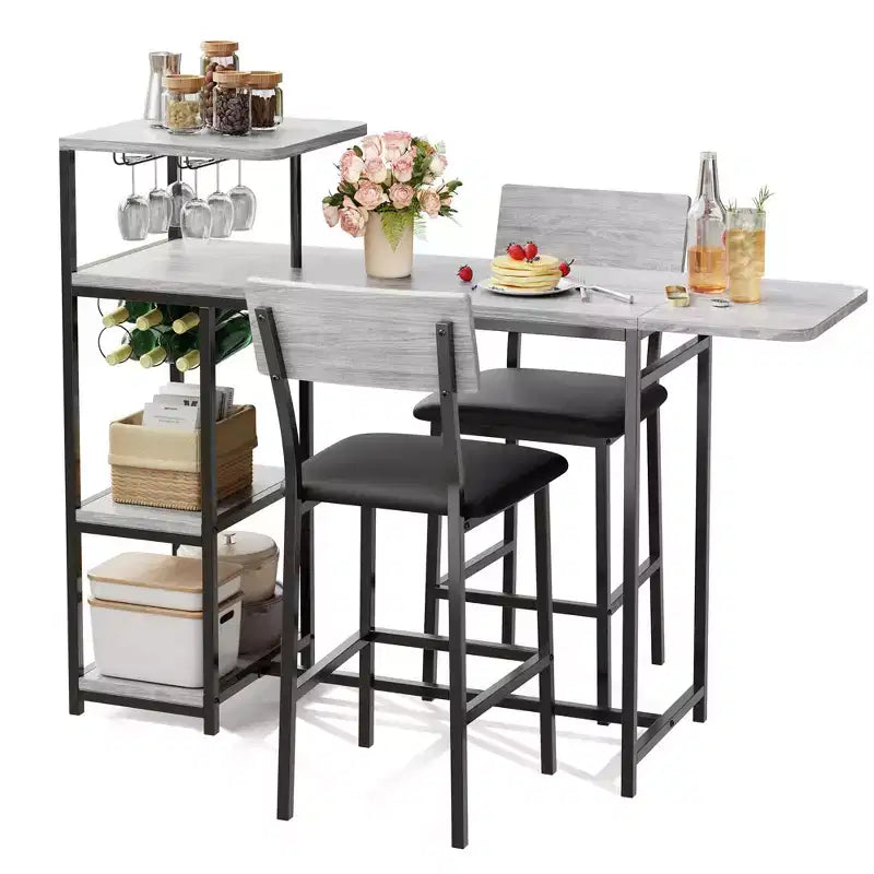 Ensemble table et chaises de salle à manger moderne GutoWave pour 2, ensemble table de bar extensible et 2 chaises 3 pièces